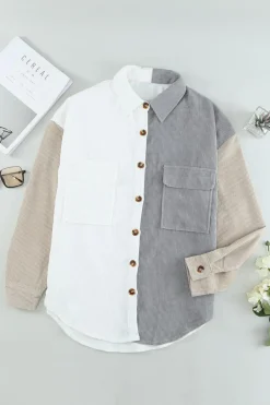 Hot Dear-Lover Color Block Button Shirt with Pocket White