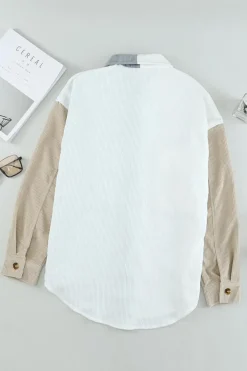 Hot Dear-Lover Color Block Button Shirt with Pocket White