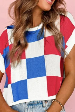Outlet Dear-Lover Color Block Cap Sleeve Sweater White