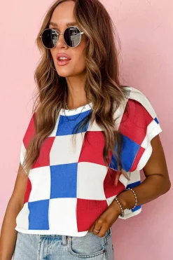 Outlet Dear-Lover Color Block Cap Sleeve Sweater White