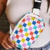 Discount Dear-Lover Color Block Checkered Buckle Wide Belt Sling Bag White