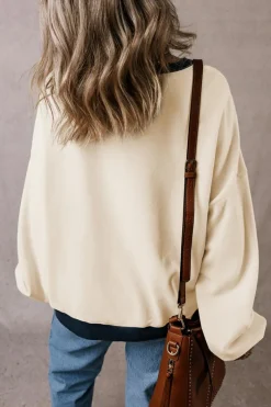 Best Dear-Lover Color Block Patch Drop Shoulder Oversized Sweatshirt White