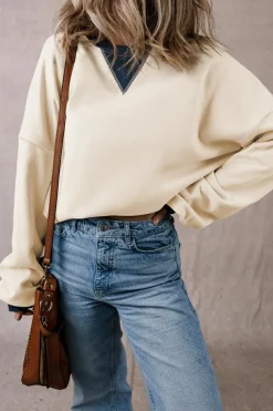 Best Dear-Lover Color Block Patch Drop Shoulder Oversized Sweatshirt White