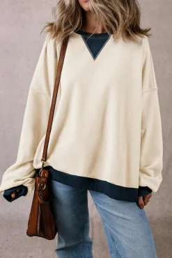 Best Dear-Lover Color Block Patch Drop Shoulder Oversized Sweatshirt White