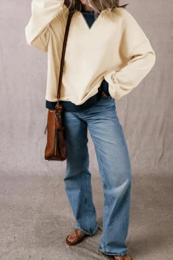 Best Dear-Lover Color Block Patch Drop Shoulder Oversized Sweatshirt White