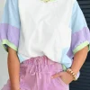 Sale Dear-Lover Color Block Patchwork Half Sleeve Oversized T Shirt White