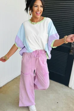 Sale Dear-Lover Color Block Patchwork Half Sleeve Oversized T Shirt White