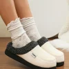 Sale Dear-Lover Color Block Plush Lined Winter Slippers White