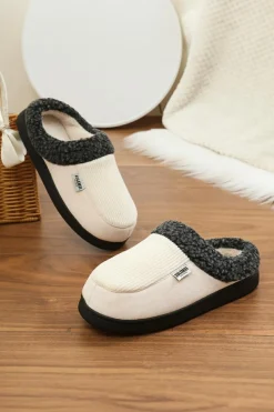 Sale Dear-Lover Color Block Plush Lined Winter Slippers White
