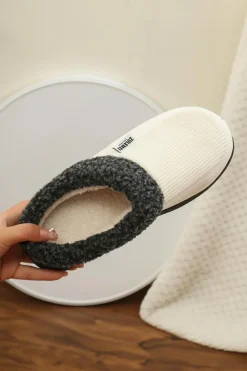 Sale Dear-Lover Color Block Plush Lined Winter Slippers White