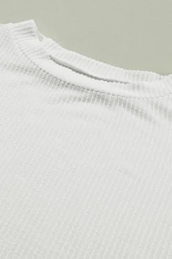 Discount Dear-Lover Color Block Ribbed Knit Quarter Sleeve Top White
