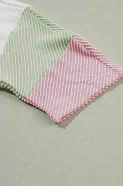 Discount Dear-Lover Color Block Ribbed Knit Quarter Sleeve Top White