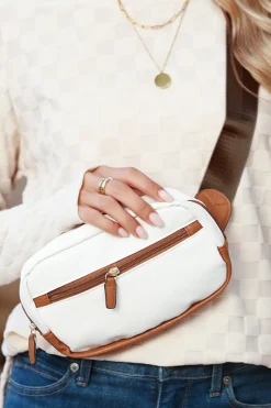 Online Dear-Lover Color Contrast Patched PU Leather Wide Strap Crossbody Bags White