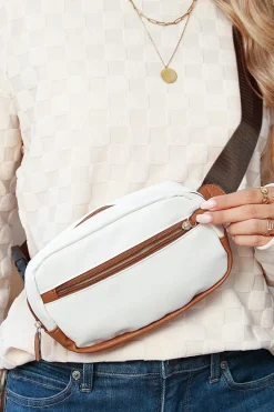 Online Dear-Lover Color Contrast Patched PU Leather Wide Strap Crossbody Bags White