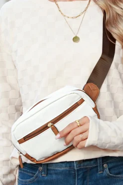 Online Dear-Lover Color Contrast Patched PU Leather Wide Strap Crossbody Bags White