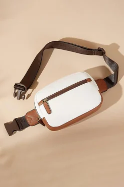 Online Dear-Lover Color Contrast Patched PU Leather Wide Strap Crossbody Bags White