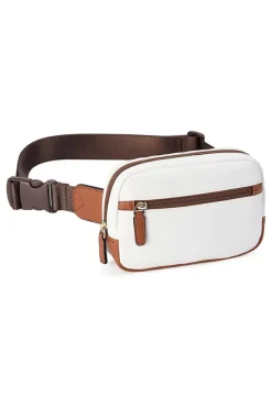 Online Dear-Lover Color Contrast Patched PU Leather Wide Strap Crossbody Bags White