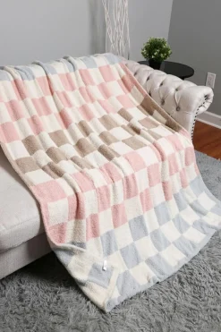Online Dear-Lover  Colorblock Checkered Soft Blanket 127*152cm White