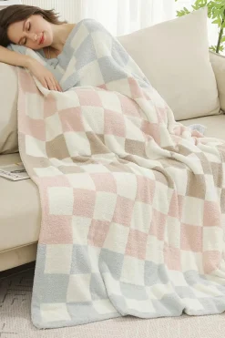 Online Dear-Lover  Colorblock Checkered Soft Blanket 127*152cm White