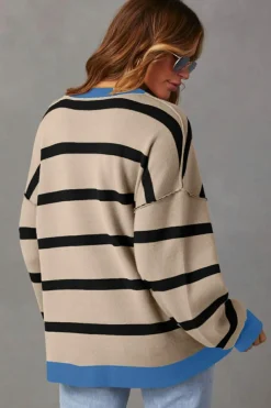 Discount Dear-Lover Colorblock Drop Shoulder Buttoned Loose Cardigan White