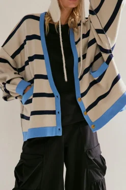 Discount Dear-Lover Colorblock Drop Shoulder Buttoned Loose Cardigan White
