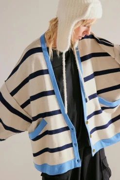 Discount Dear-Lover Colorblock Drop Shoulder Buttoned Loose Cardigan White