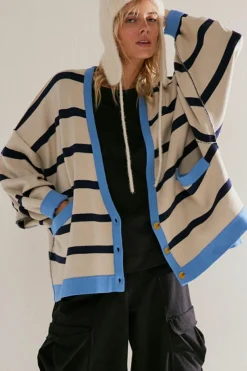 Discount Dear-Lover Colorblock Drop Shoulder Buttoned Loose Cardigan White