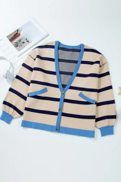 Discount Dear-Lover Colorblock Drop Shoulder Buttoned Loose Cardigan White