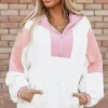 New Dear-Lover Colorblock Patchwork Half Zip Oversized Sherpa Hoodie White