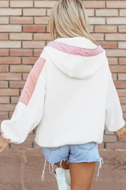 New Dear-Lover Colorblock Patchwork Half Zip Oversized Sherpa Hoodie White