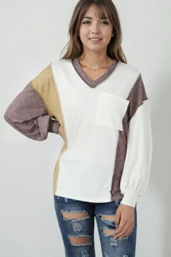 Discount Dear-Lover Colorblock Patchwork Exposed Seam Knit Top White