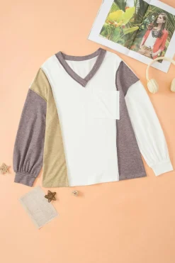 Discount Dear-Lover Colorblock Patchwork Exposed Seam Knit Top White
