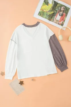 Discount Dear-Lover Colorblock Patchwork Exposed Seam Knit Top White