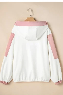 New Dear-Lover Colorblock Patchwork Half Zip Oversized Sherpa Hoodie White