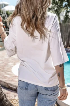 Sale Dear-Lover Colorblock Star Patched Half Sleeve Oversized Tee White
