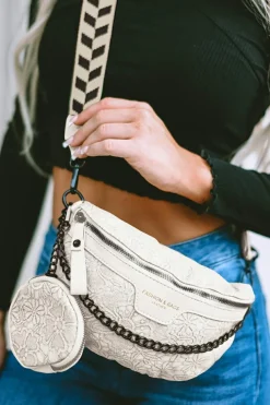 Fashion Dear-Lover Colorblock Strap Chain Shoulder Bag With Coin Purse White