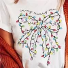 Online Dear-Lover Colored Light Bowknot Graphic Crewneck T Shirt White