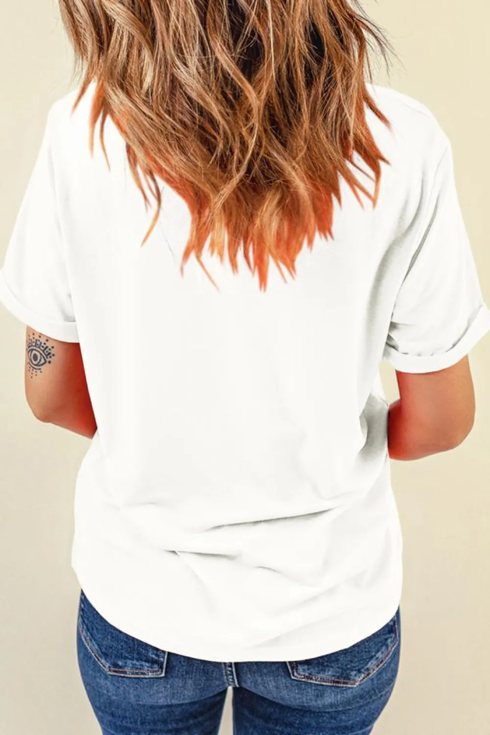 Online Dear-Lover Colored Light Bowknot Graphic Crewneck T Shirt White
