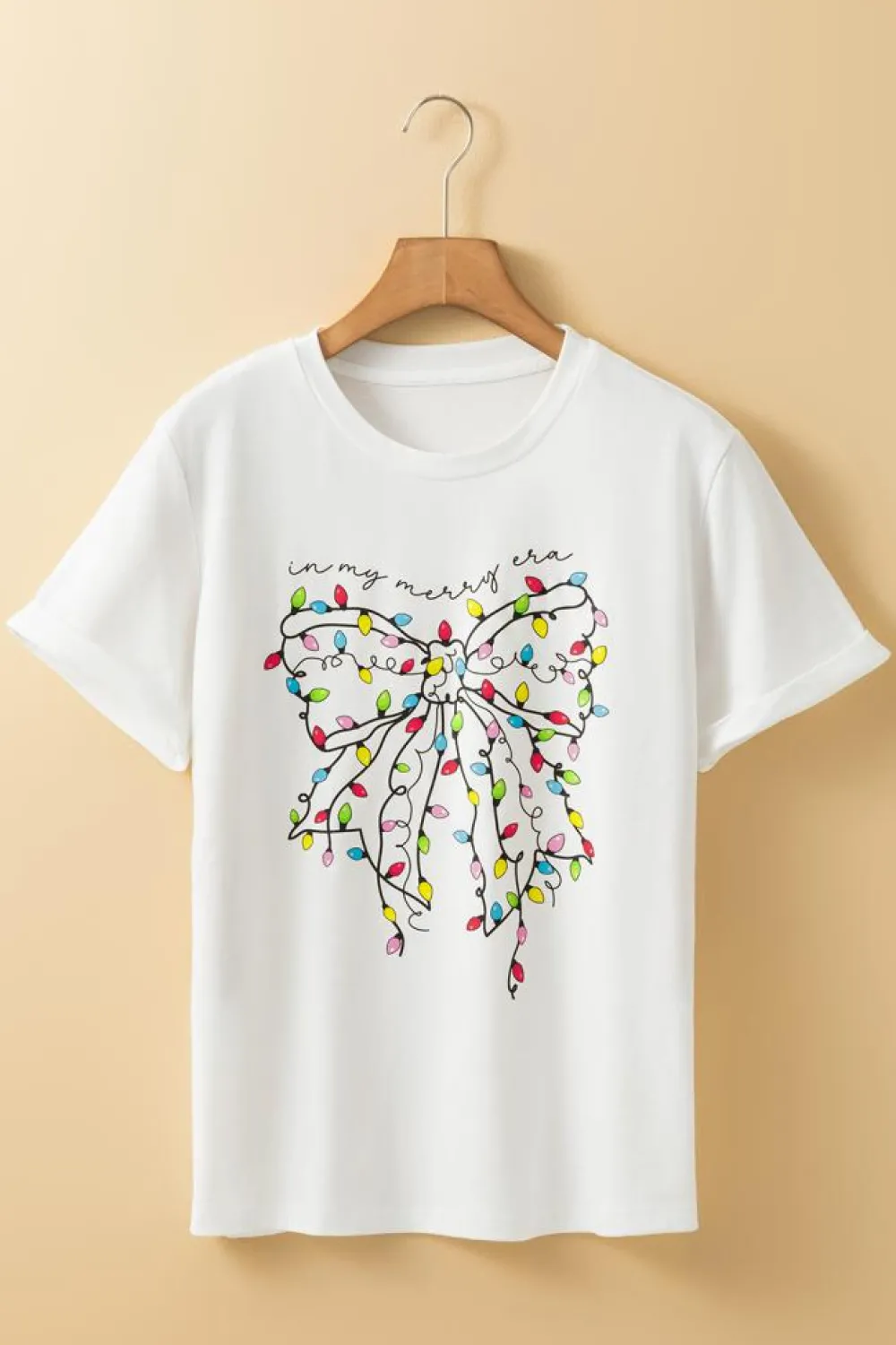 Online Dear-Lover Colored Light Bowknot Graphic Crewneck T Shirt White