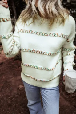 Outlet Dear-Lover Colorful Crossed Stitch Drop Shoulder Sweater White