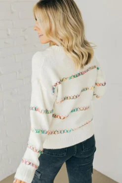 Outlet Dear-Lover Colorful Crossed Stitch Drop Shoulder Sweater White