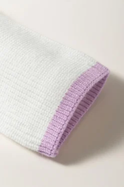 Hot Dear-Lover Colorful Edge Quarter Zip Drop Shoulder Sweater White
