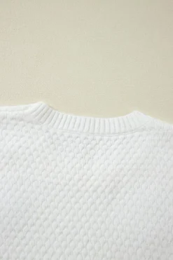 Best Dear-Lover Colorful Flower Applique Textured Knit Sweater White
