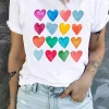 Fashion Dear-Lover Colorful Heart Shaped Print Crew Neck T Shirt White