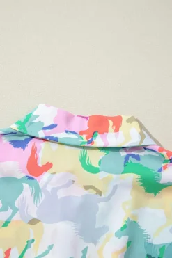 Outlet Dear-Lover Colorful Horse Printed Long Sleeve Button Up Casual Shirt White
