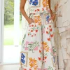 New Dear-Lover Colorful Printed Square Neck Tank and Wide Leg Pants Set White