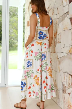 New Dear-Lover Colorful Printed Square Neck Tank and Wide Leg Pants Set White