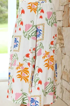 New Dear-Lover Colorful Printed Square Neck Tank and Wide Leg Pants Set White