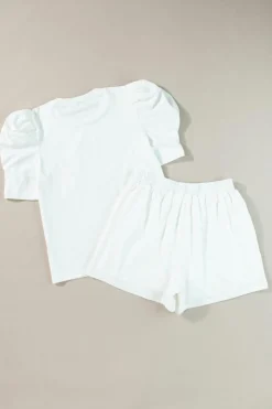 Outlet Dear-Lover Colorful Sequin Butterfly Puff Sleeve Top Shorts Set White