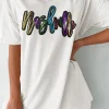 Sale Dear-Lover Colorful Sequin nashville Letter Graphic Tunic Tee White